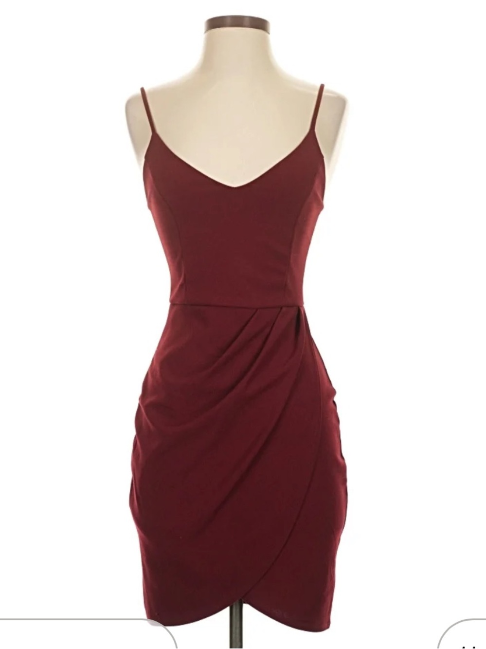 Lulu's Burgundy Spaghetti Strap Draped Tulip Mini Dress EUC